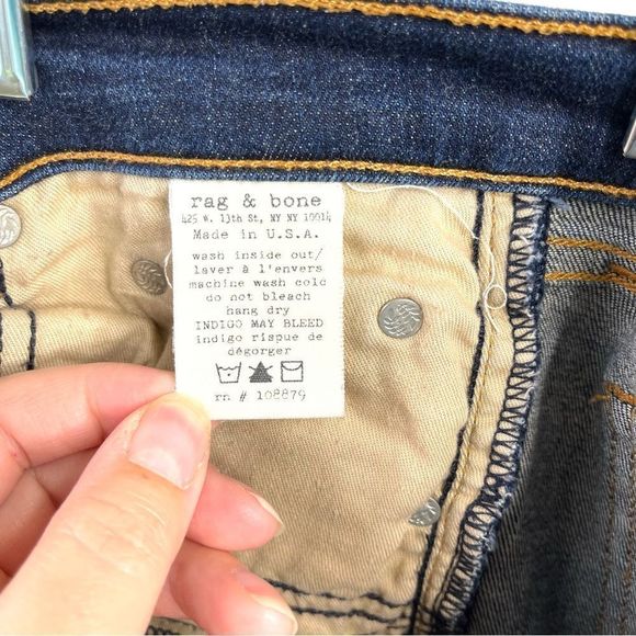 Rag & bone Dark Blue Frayed Bottom Dark Wash Skinny Jeans Size 25 - Picture 5 of 10